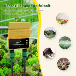 Programator irigatii WiFi solar 2 zone cu senzor ploaie si baterie integrata