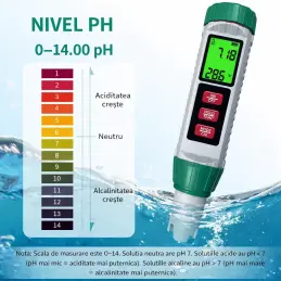 Tester apa 5 in 1 digital pH EC TDS salinitate temperatura | aparat profesional verificare calitate apa